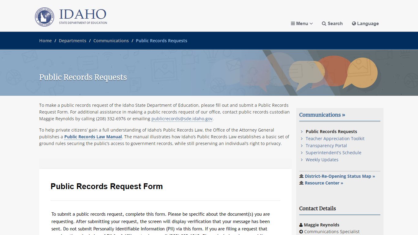 Public Records Requests / Communications / Idaho State ...