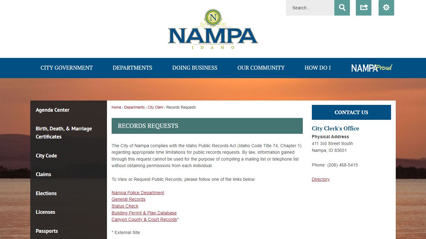 Records Requests | Nampa, ID - Official Website